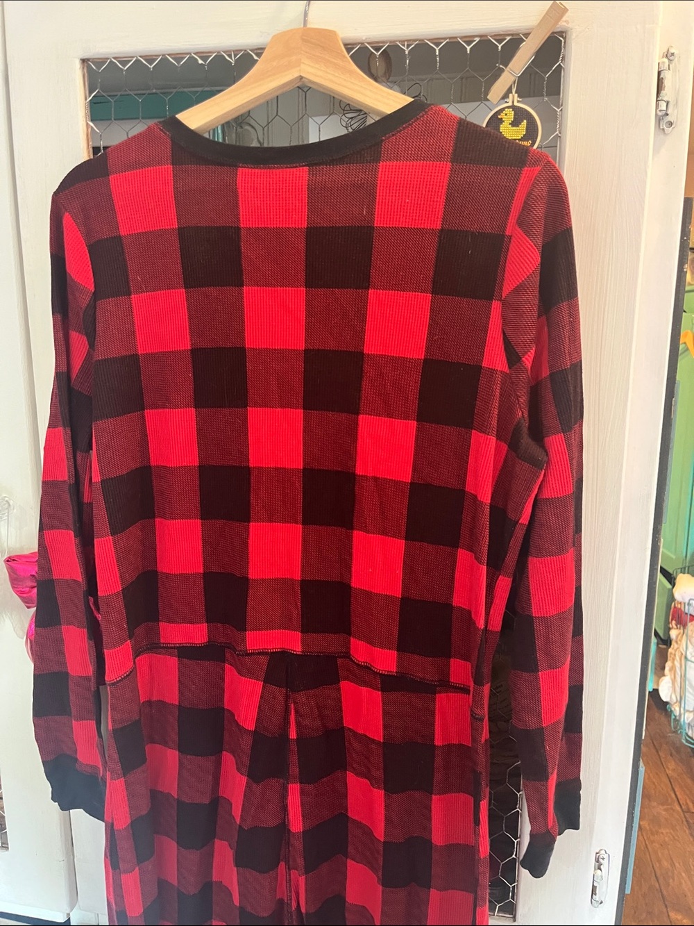 Old Navy Red and Black Buffalo Plaid One-Piece Pajama Romper - Picture 4 of 4